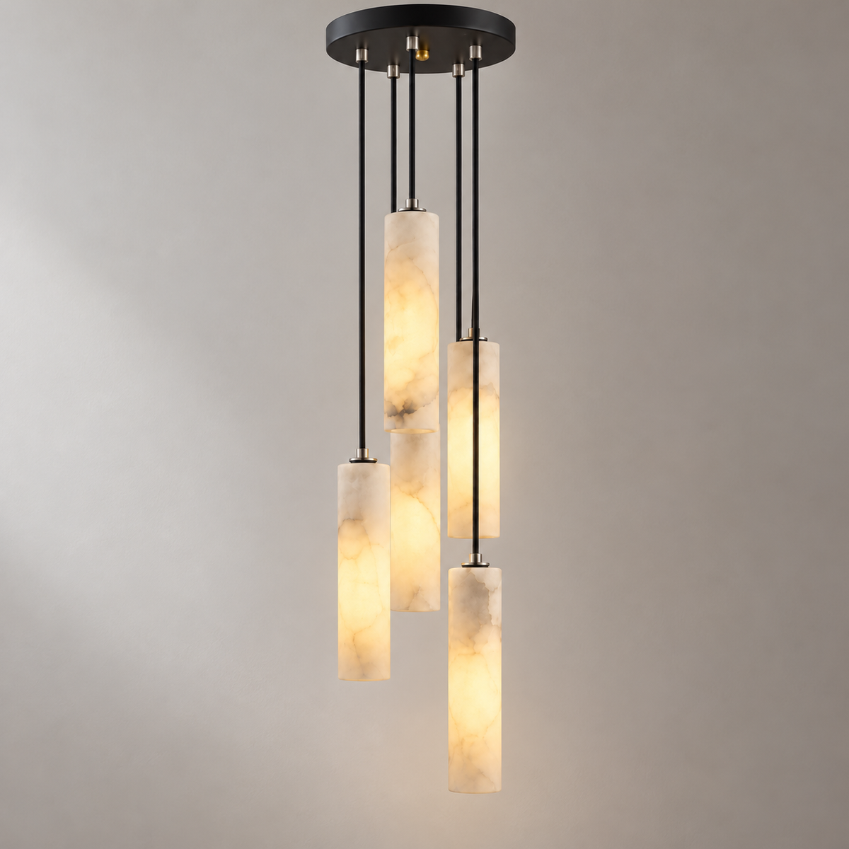 Candela Alabaster Tube Pendant Light, 5 lights, studio photo
